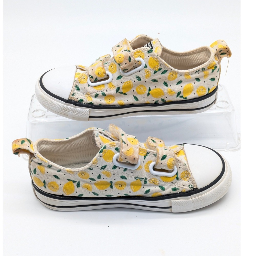Converse All Star Lemon Print Hook Loop Sneakers Girls Size 9 Toddler Canvas